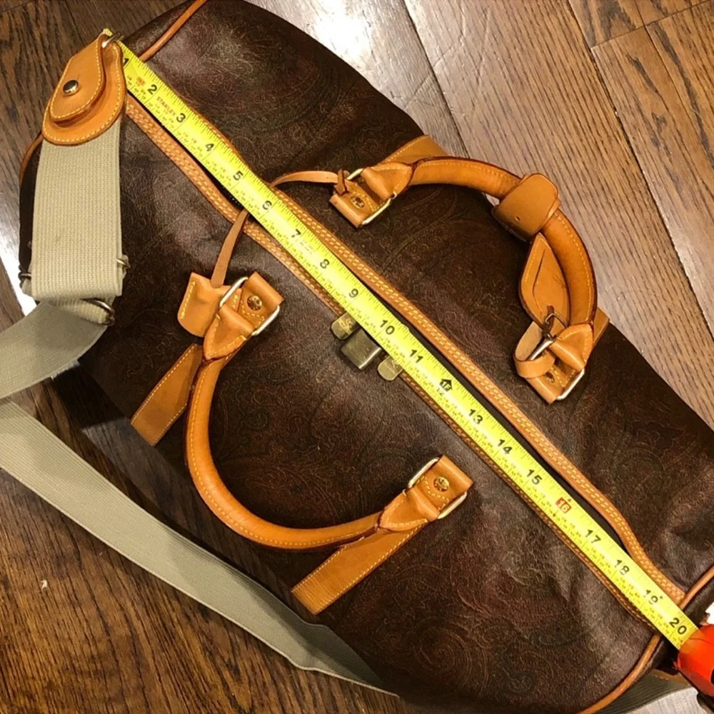 ETRO MILANO Paisley Coated Canvas Vachetta Leather Boston Shoulder Weekend Bag